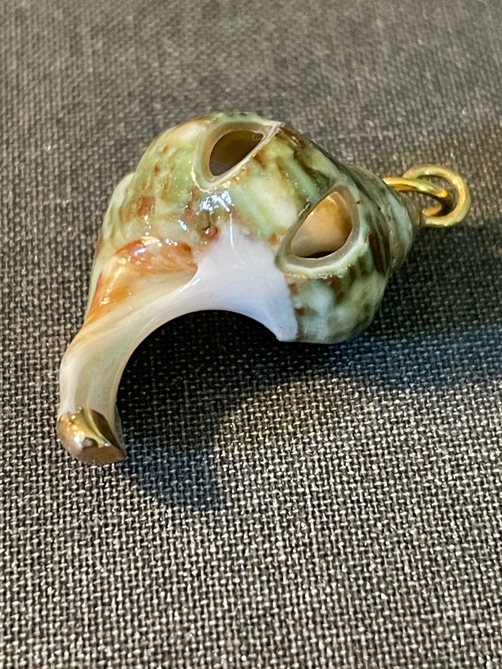 Sea Shell Charm Pendant in Green and White with Gold Accent